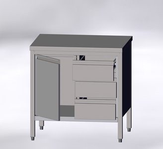 With Hinged Doors and Drawers, without Wall-side Panel