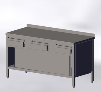 Cupboard-Tables: With Wall-side Panel, Sliding Doors and Drawers