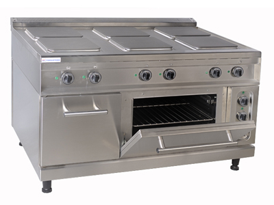 Cuisinière électrique avec 6 plaques, four et compaprtiment chauffant