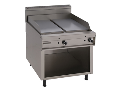 Gas Grill with a Smooth Hot Plate and Open Cupboard