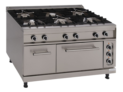 Gas Cooking Range with 6 Burners, an Electric Oven and Bain- Marie