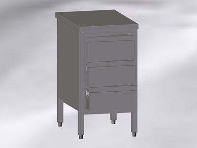 Armoire-table sans bord avec 3 tiroirs