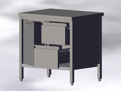 Cupboard-Table with a Hinged Door and 2 Drawers, without Wall-side Panel