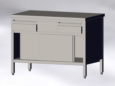 Cupboard-Table with Sliding Doors and 2 Upper Drawers, without Wall-side Panel