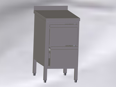 Cupboard-Table with Wall-side Panel and 2 Drawers