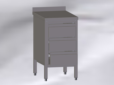 Cupboard-Table with Wall-side Panel and 3 Drawers