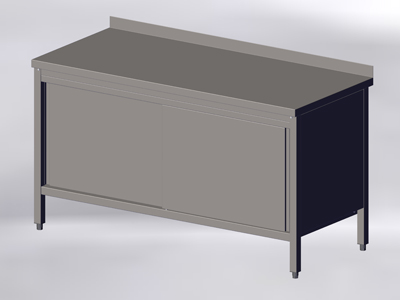 Cupboard-Table with Wall-side Panel and Sliding Doors