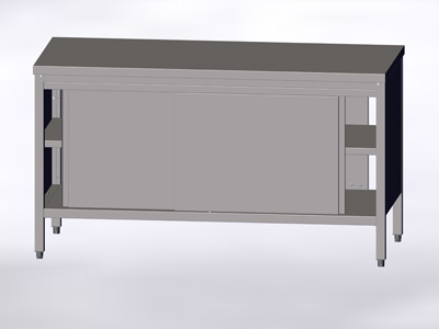 Armoire-table avec ouverture sur les deux côtés et avec portes coulissantes